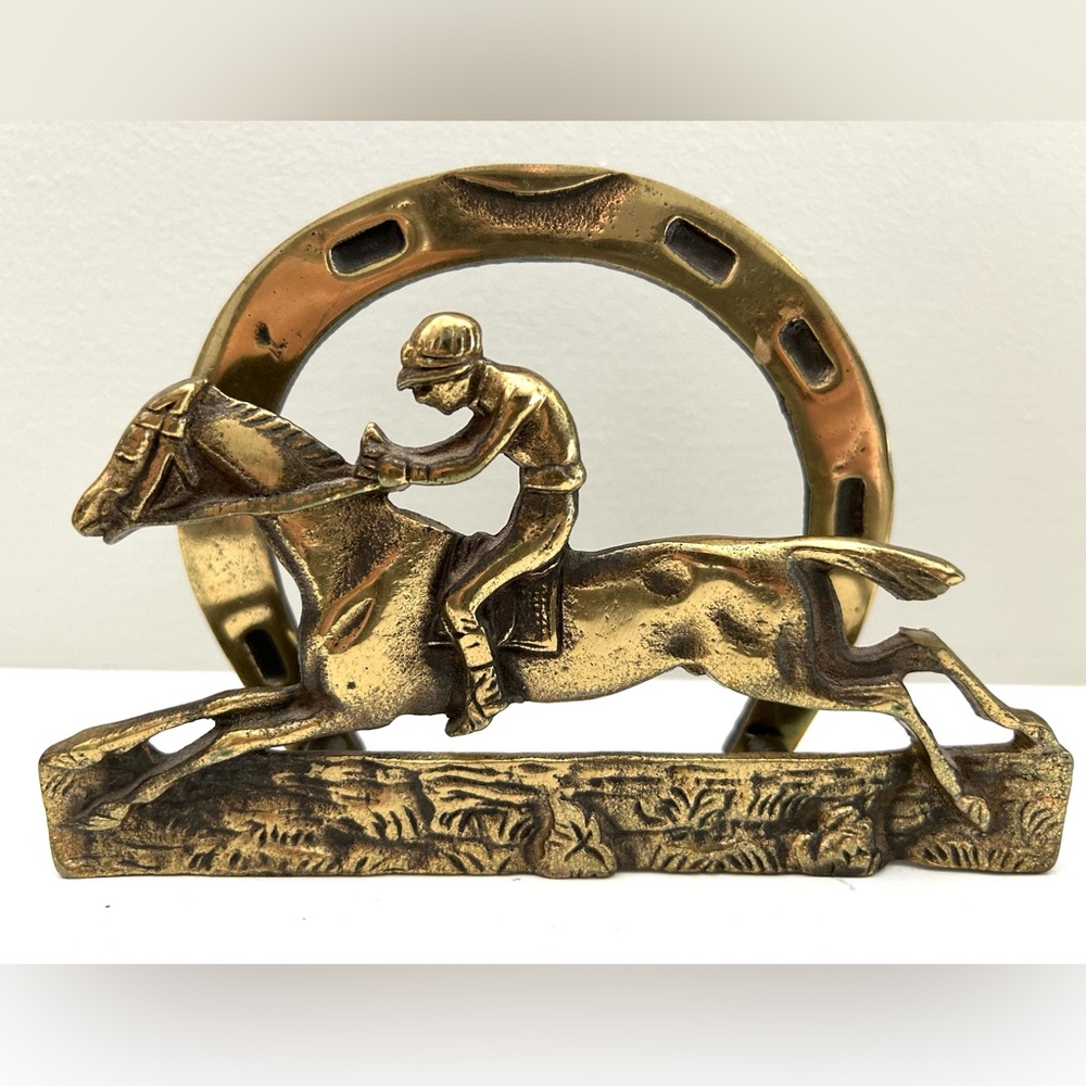 Vintage Solid Brass Horse & Jockey Letter Holder Mid-Century England Desk Decor